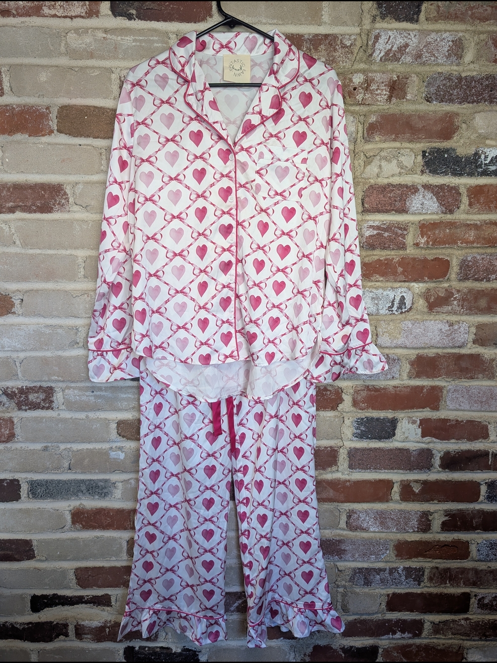 Fantastic Fawn Pink & White Heart Satin Pajama Set
